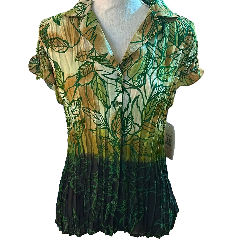 Sunny Leigh Green and Yellow Leaf Print Blouse - Picture 2 of 8